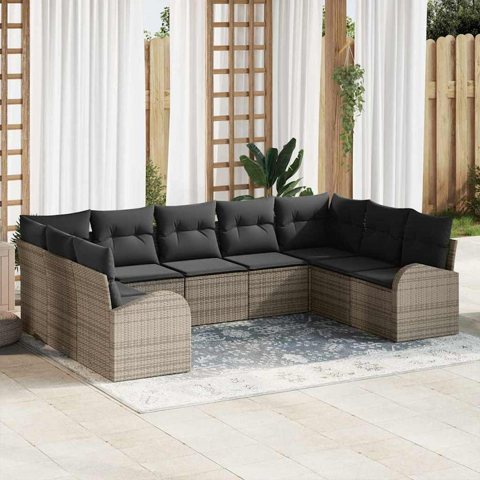 Set Divano da Giardino 9 Pezzi con Cuscini Grigio Polyrattan 3354868