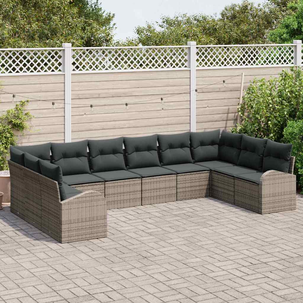 Set da giardino di 10 pezzi con cuscini grigi in polirattan 3354888