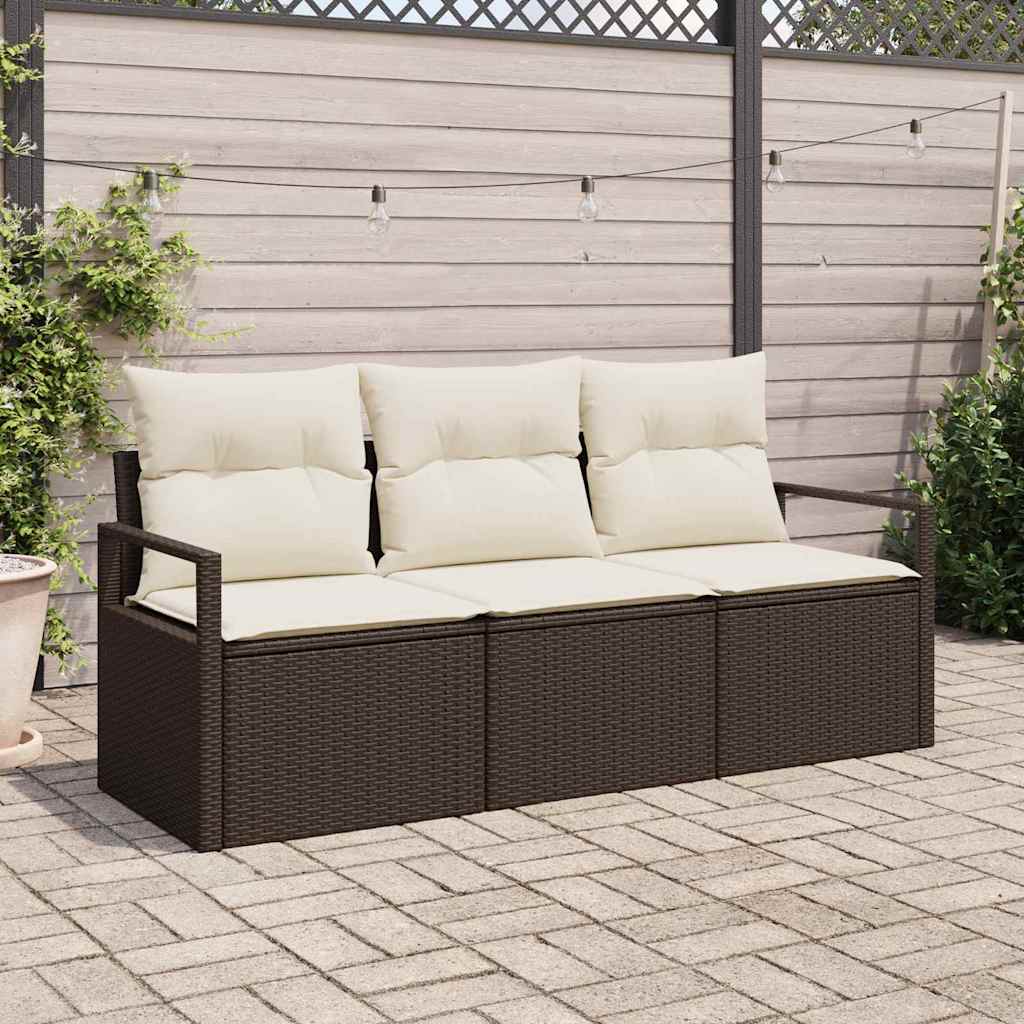 Set Divano da Giardino 3 pz-Sofa da Giardino-Divanetto da esterno Marrone e bianco polyrattan 362647