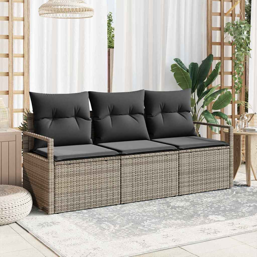 Set Divano da Giardino con cuscino 3 pz-Sofa da Giardino-Divanetto da esterno Grigio polyrattan 431337