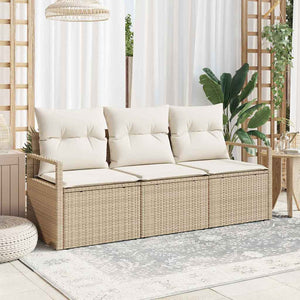 Set Divano da Giardino con cuscino 3 pz-Sofa da Giardino-Divanetto da esterno Beige e Crema
