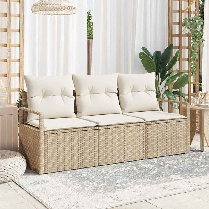 Set Divano da Giardino con cuscino 3 pz-Sofa da Giardino-Divanetto da esterno Beige e Crema