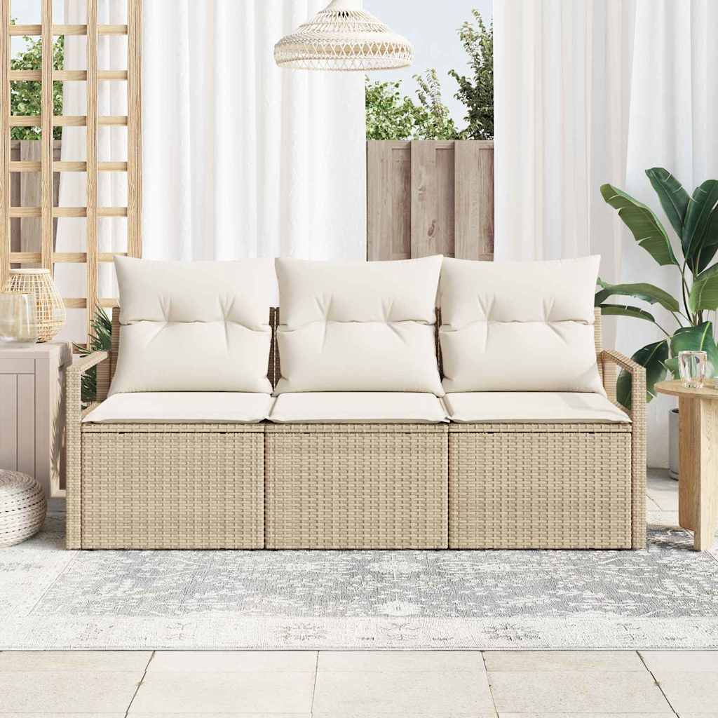 Set Divano da Giardino con cuscino 3 pz-Sofa da Giardino-Divanetto da esterno Beige e Crema