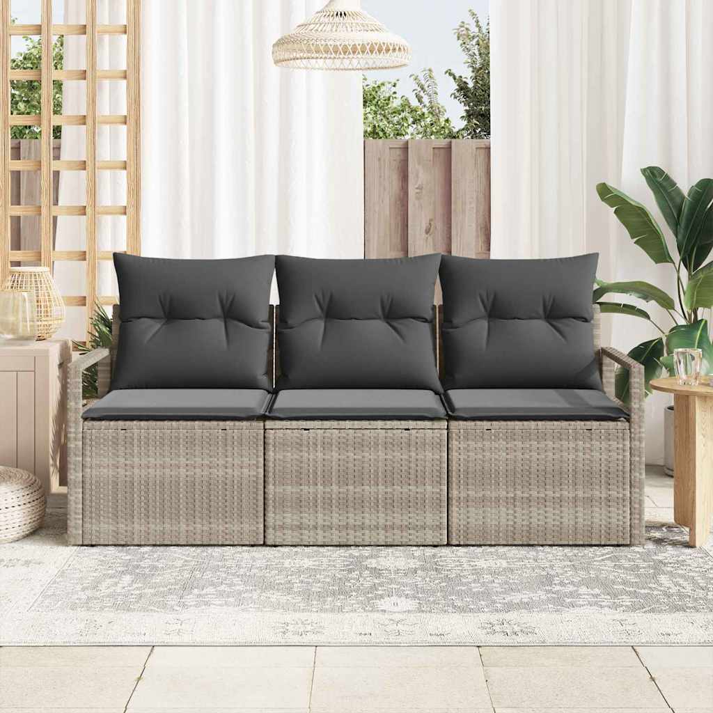 Set Divano da Giardino con cuscino 3 pz-Sofa da Giardino-Divanetto da esterno Grigio chiaro
