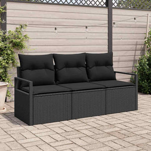 Set Divano da Giardino con cuscino 3 pz-Sofa da Giardino-Divanetto da esterno Nero polyrattan 268580