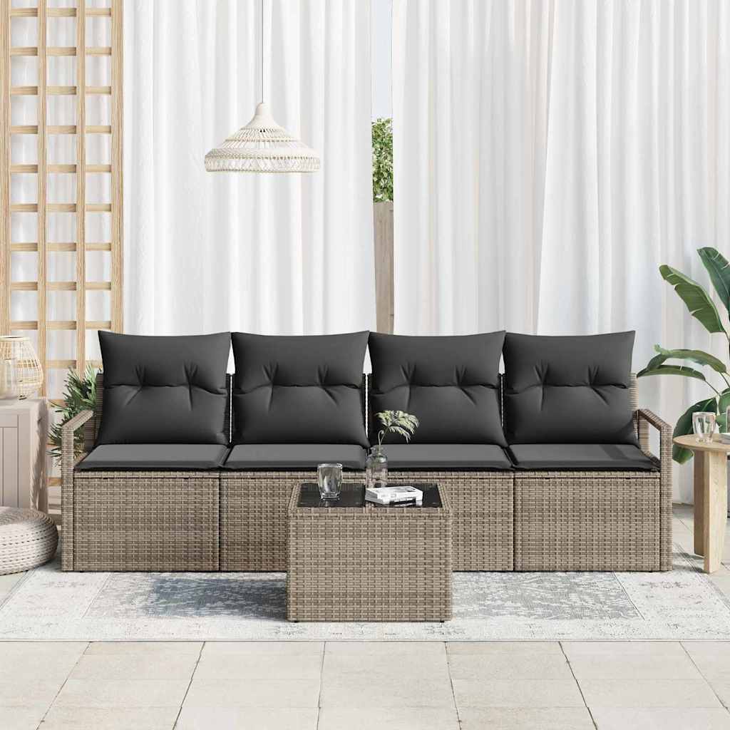 Set di Divani da Giardino a 5 Pezzi con Cuscini Grigi in Rattan Sintetico 3354918