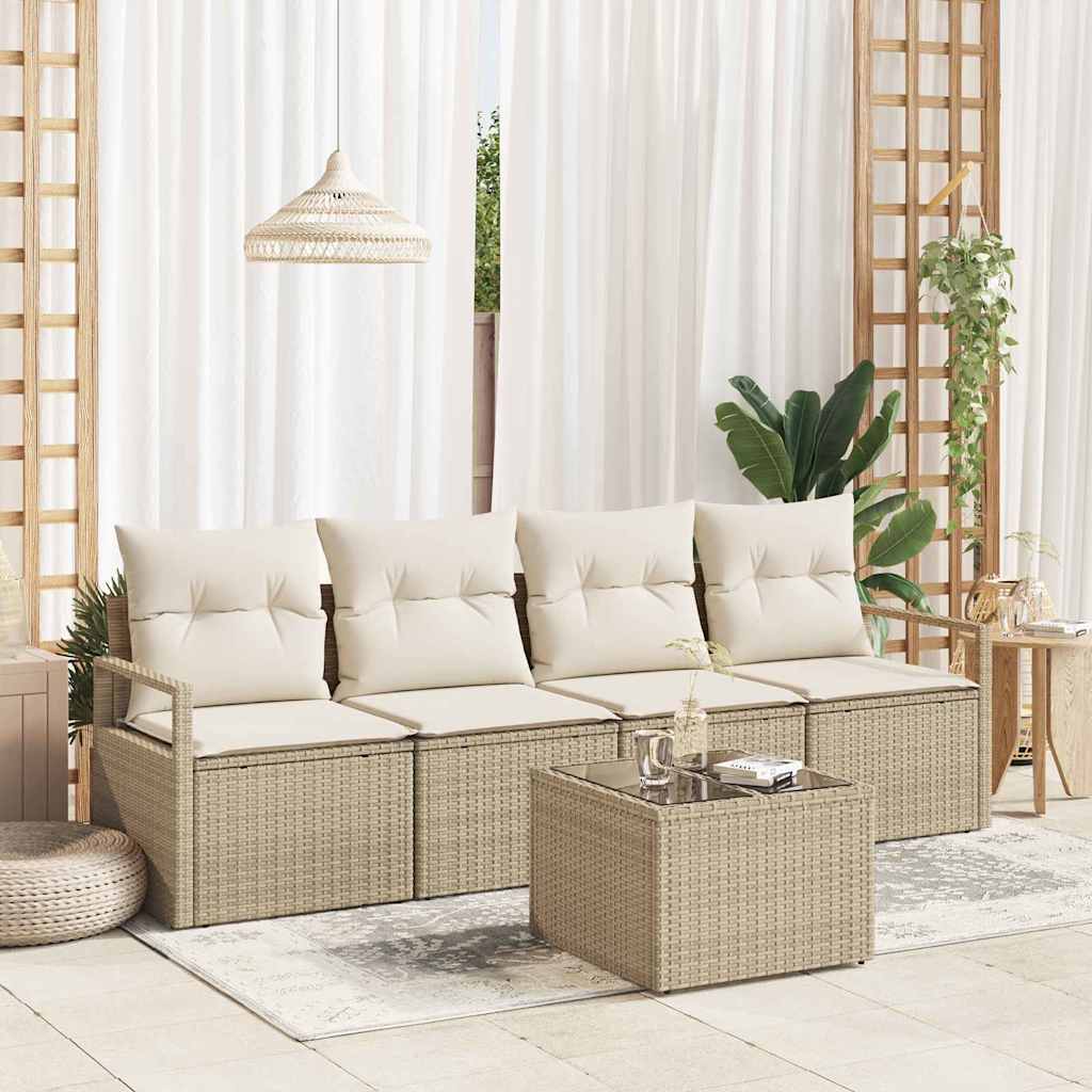 Set da Giardino  5 Pezzi con Cuscini in Rattan Sintetico Beige 3354920