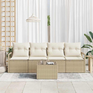 Set da Giardino  5 Pezzi con Cuscini in Rattan Sintetico Beige 3354920