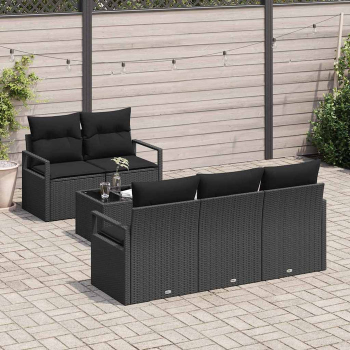 Set da giardino in rattan sintetico nero da 6 pezzi con cuscini 3354932