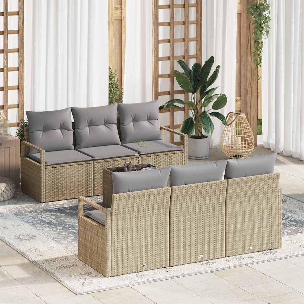Set di divani da giardino 7 pezzi con cuscini in polyrattan beige. 3354939