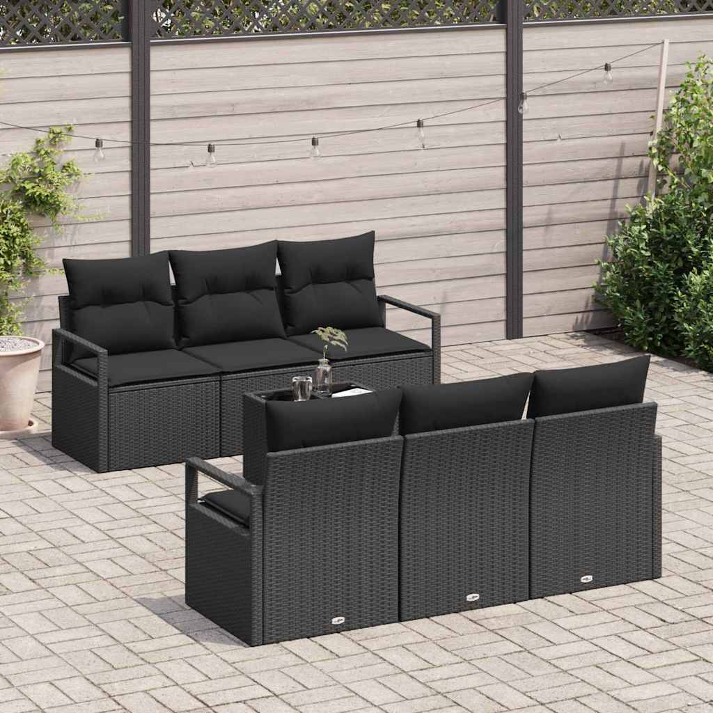 Set divani da giardino 7 pezzi con cuscini in rattan nero 3354942