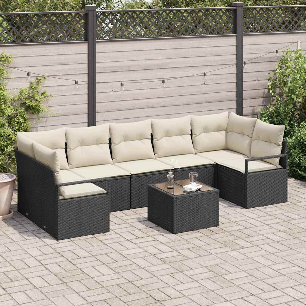 Set di divano da giardino 8 pezzi con cuscini in rattan nero 3354966