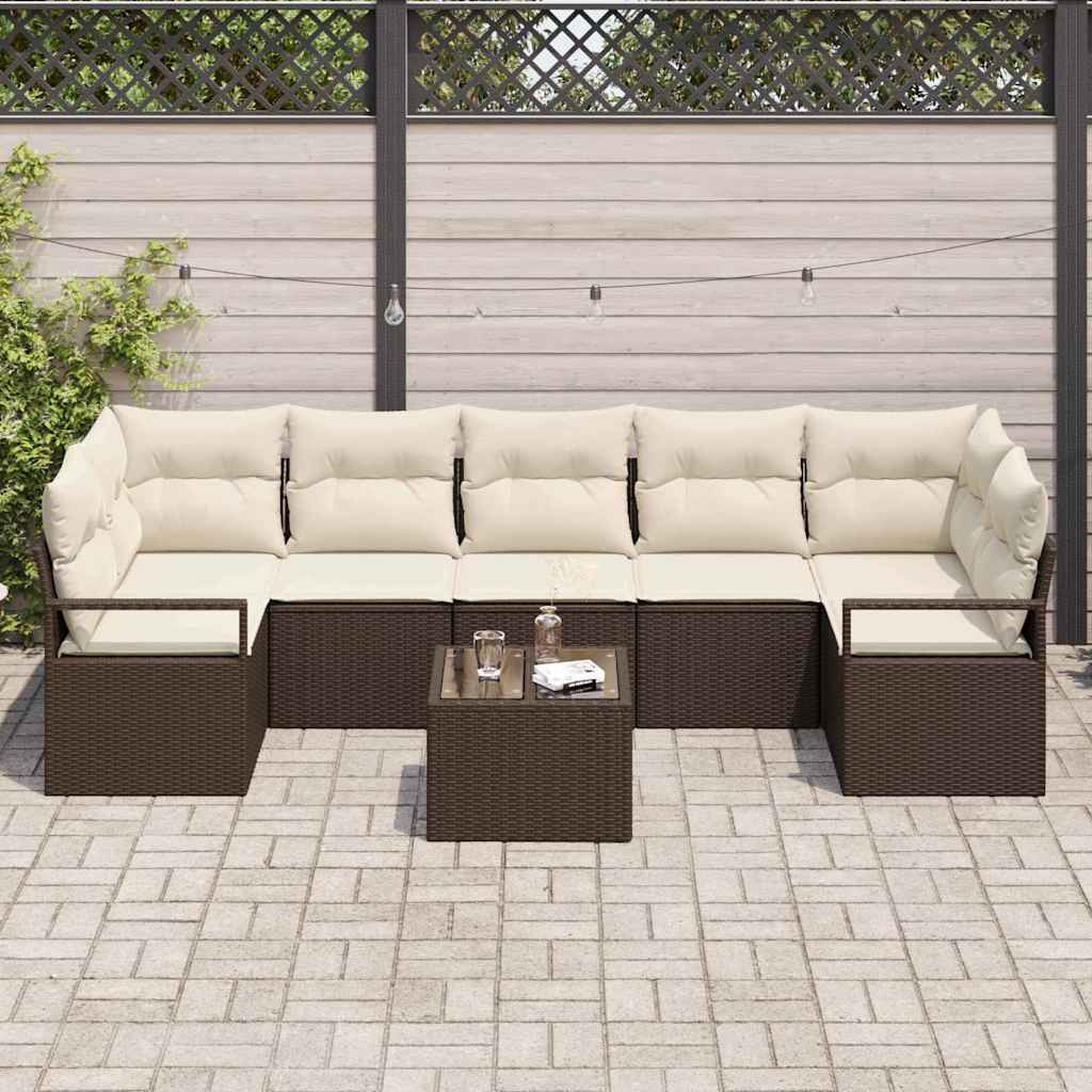 Set da Giardino 8 Pezzi con Cuscini Marrone in Rattan Sintetico 3354967
