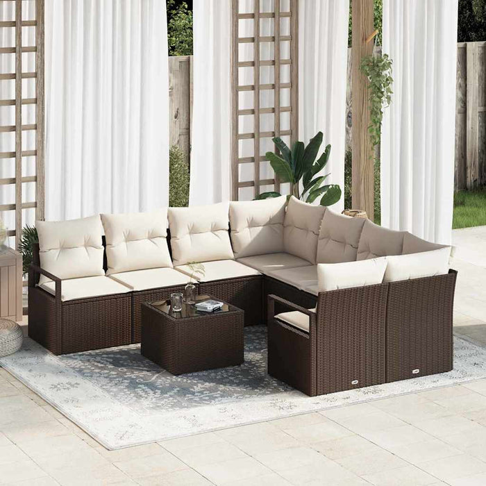 Set da giardino in rattan marrone da 9 pezzi con cuscini 3354987