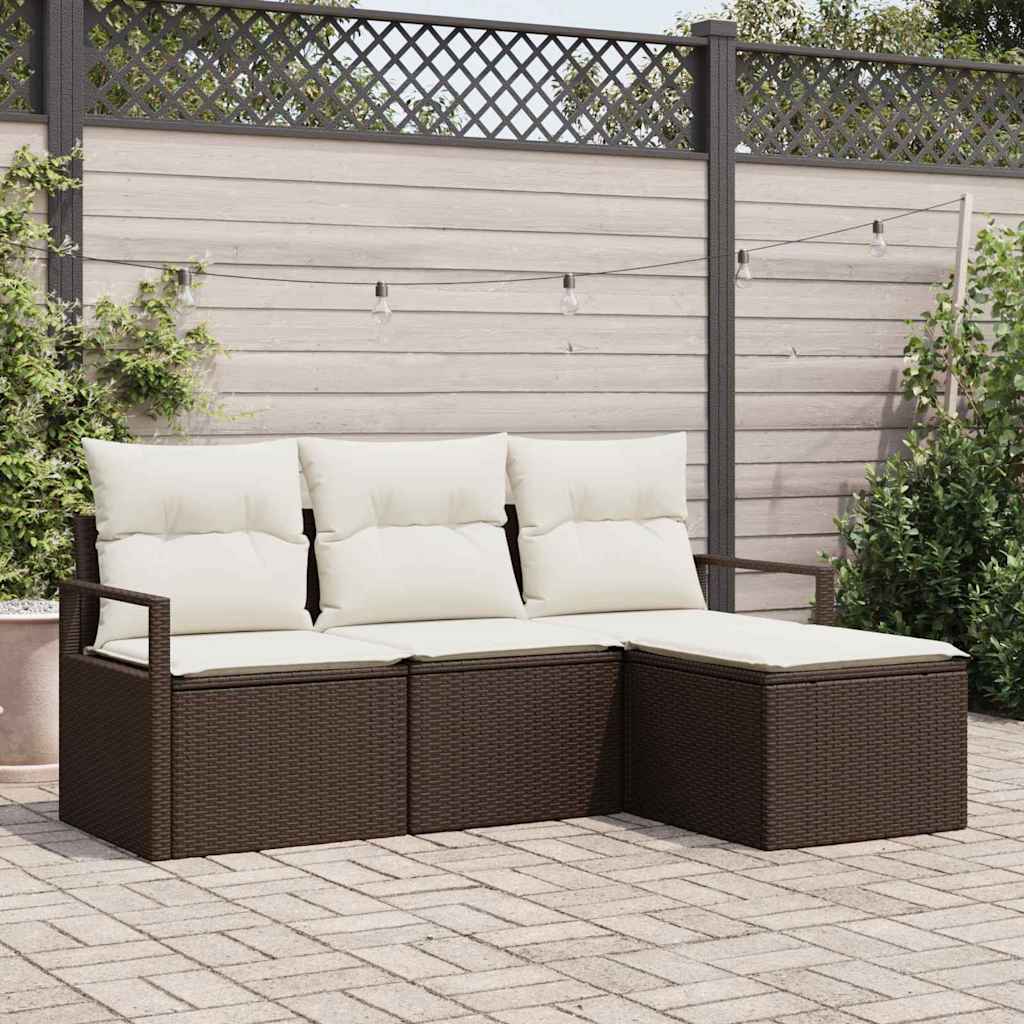 Set Divano da Giardino con cuscino 4 pz-Sofa da Giardino-Divanetto da esterno Marrone e Crema 851013