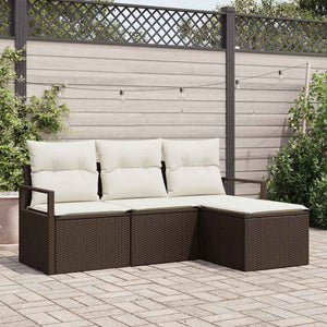 Set Divano da Giardino con cuscino 4 pz-Sofa da Giardino-Divanetto da esterno Marrone e Crema 851013