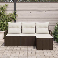 Set Divano da Giardino con cuscino 4 pz-Sofa da Giardino-Divanetto da esterno Marrone e Crema 851013
