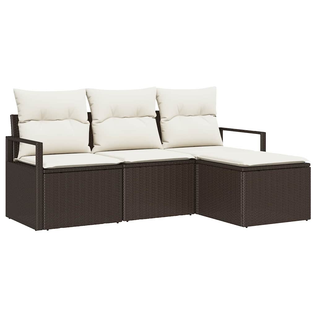 Set Divano da Giardino con cuscino 4 pz-Sofa da Giardino-Divanetto da esterno Marrone e Crema 851013
