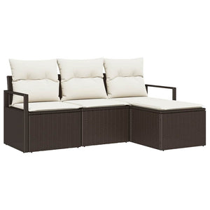 Set Divano da Giardino con cuscino 4 pz-Sofa da Giardino-Divanetto da esterno Marrone e Crema 851013