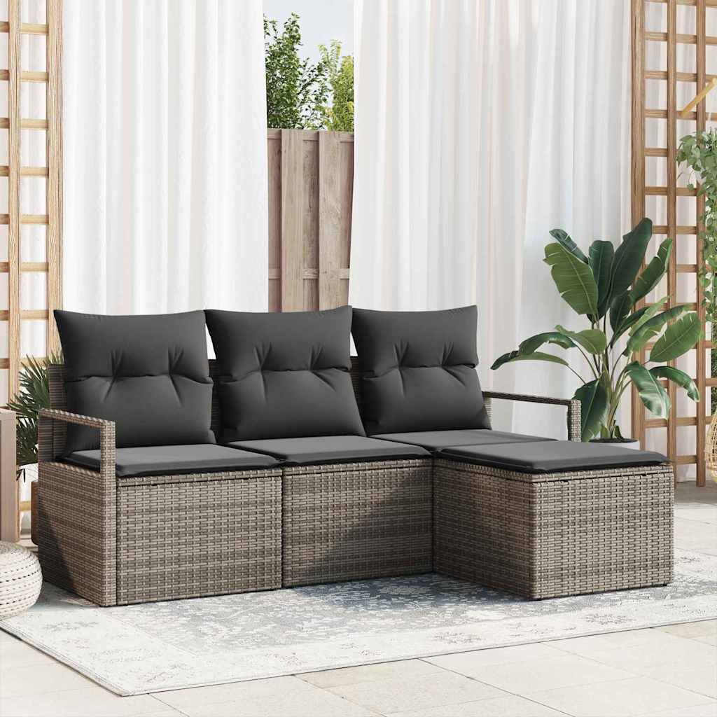 Set Divano da Giardino con cuscino 4 pz-Sofa da Giardino-Divanetto da esterno Grigio