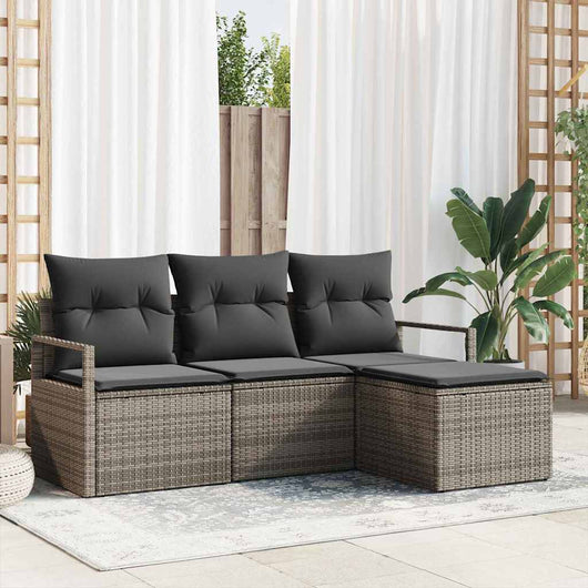 Set Divano da Giardino con cuscino 4 pz-Sofa da Giardino-Divanetto da esterno Grigio