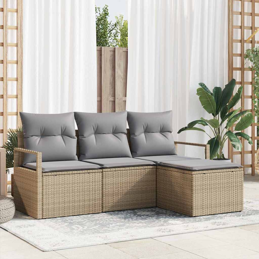 Set di Divani da Giardino  4 Pezzi con Cuscini Beige in Rattan Sintetico 3354999
