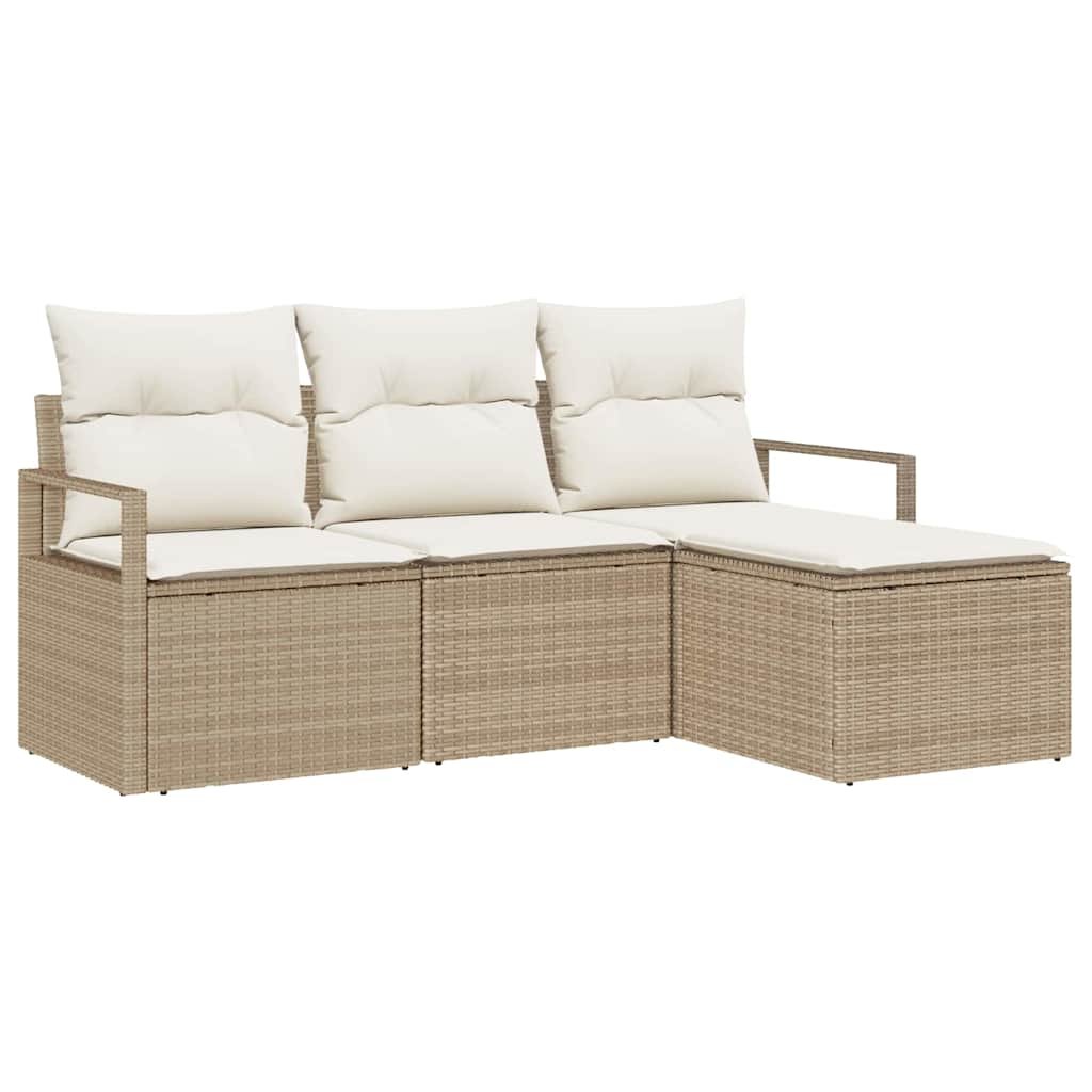Set Divano da Giardino con cuscino 4 pz-Sofa da Giardino-Divanetto da esterno Beige e Crema