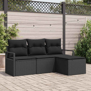 Set Divano da Giardino con cuscino con archiviazione 4 pz-Sofa da Giardino-Divanetto da esterno Nero 774157