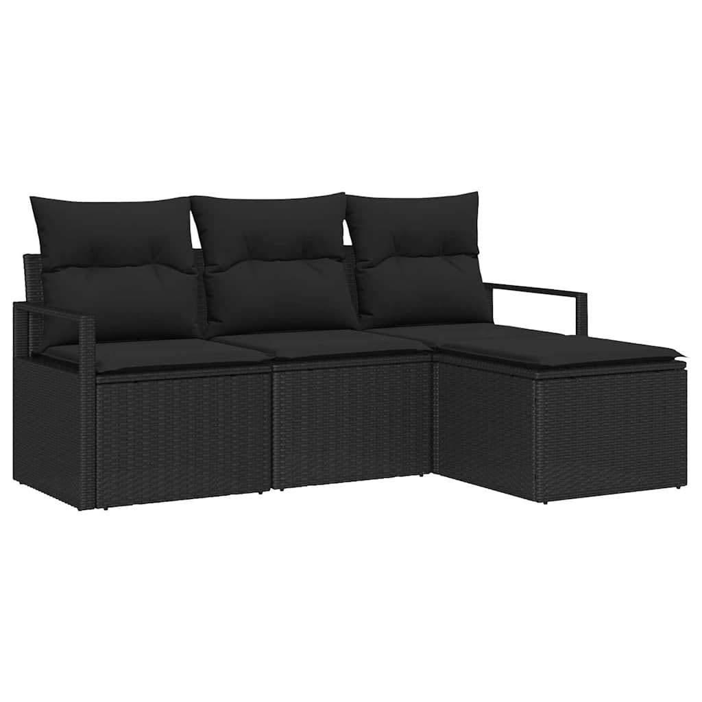 Set Divano da Giardino con cuscino con archiviazione 4 pz-Sofa da Giardino-Divanetto da esterno Nero 774157