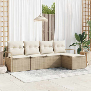 Set di Divani da Giardino a 5 Pezzi con Cuscini Beige in Rattan Sintetico 3355010