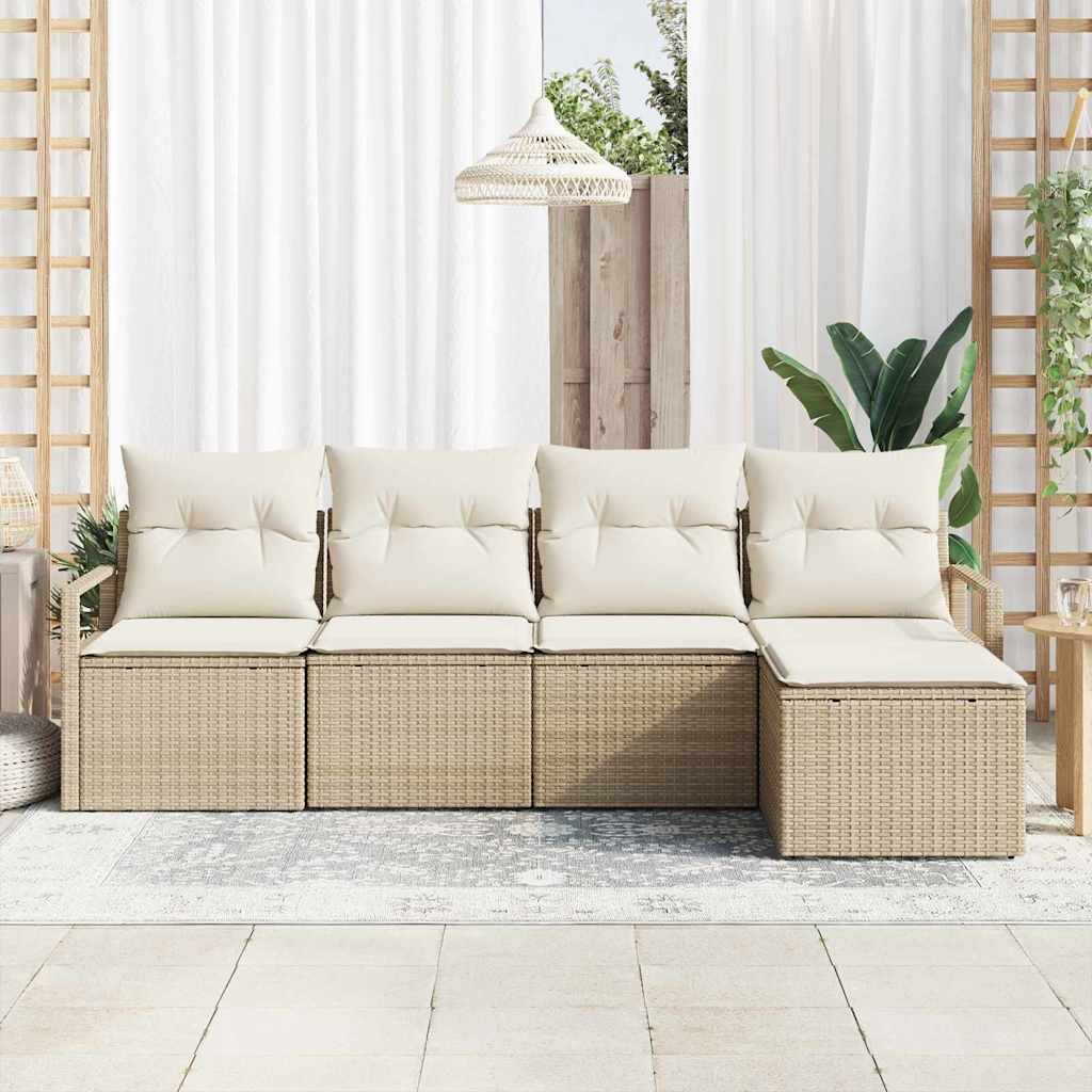 Set di Divani da Giardino a 5 Pezzi con Cuscini Beige in Rattan Sintetico 3355010
