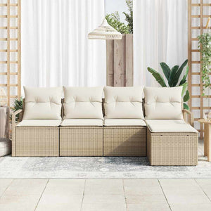 Set di Divani da Giardino a 5 Pezzi con Cuscini Beige in Rattan Sintetico 3355010
