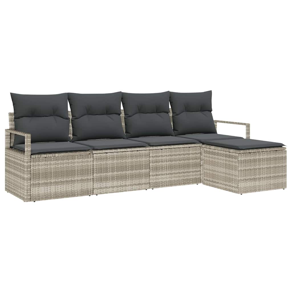 Set Divano da Giardino con cuscino 5 pz-Sofa da Giardino-Divanetto da esterno Grigio chiaro
