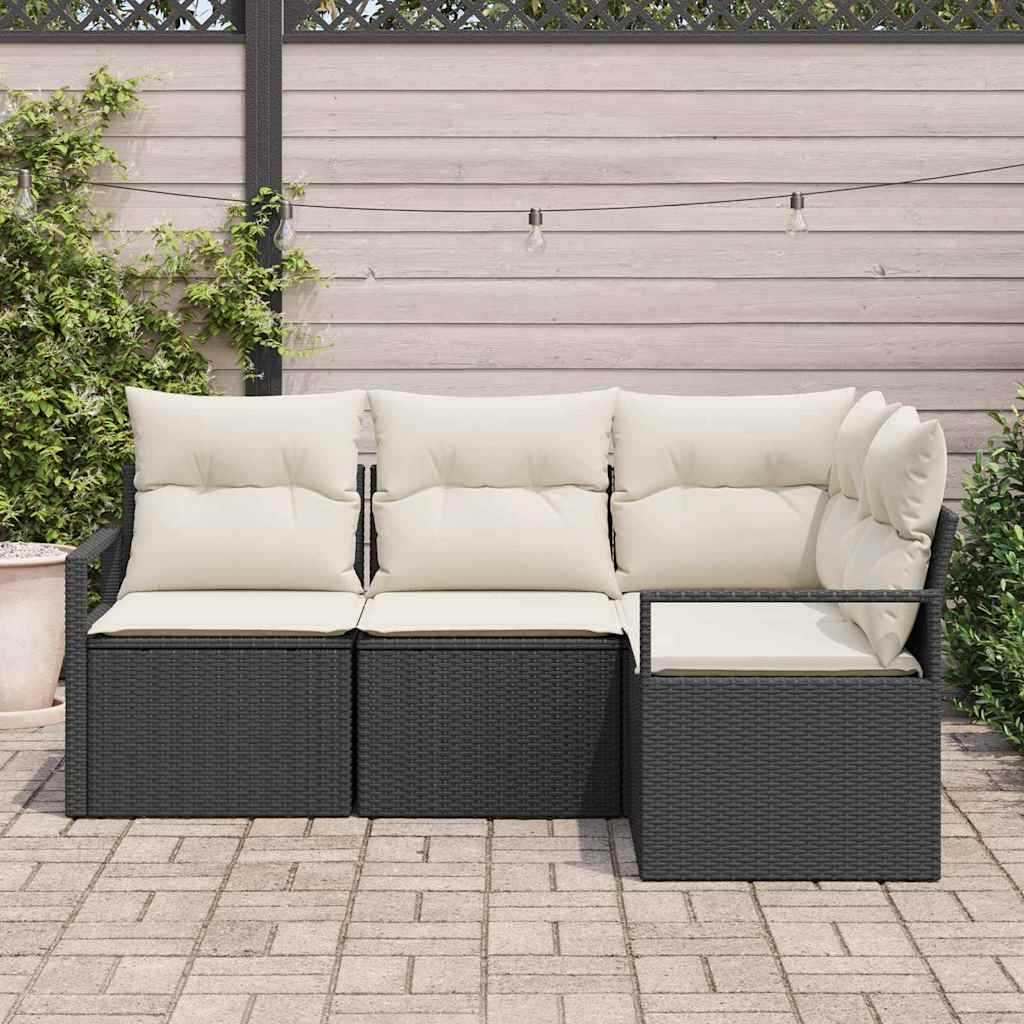 Set Divano da Giardino con cuscino 4 pz-Sofa da Giardino-Divanetto da esterno Nero e Crema 926887