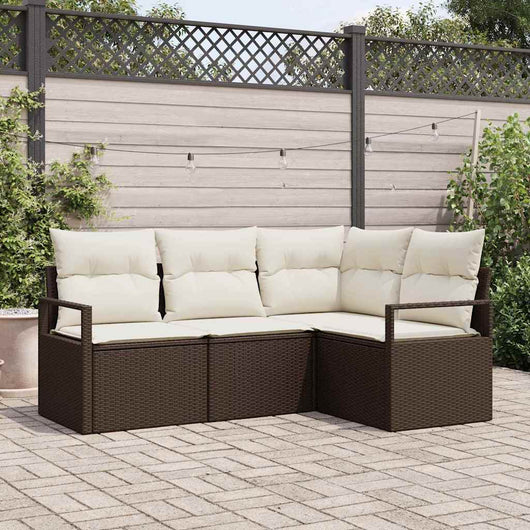 Set Divano da Giardino con cuscino 4 pz-Sofa da Giardino-Divanetto da esterno Marrone e Crema 908251
