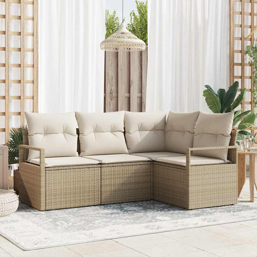 Set Giardino con Divano a 4 Pezzi e Cuscini Beige in Rattan Sintetico 3355030