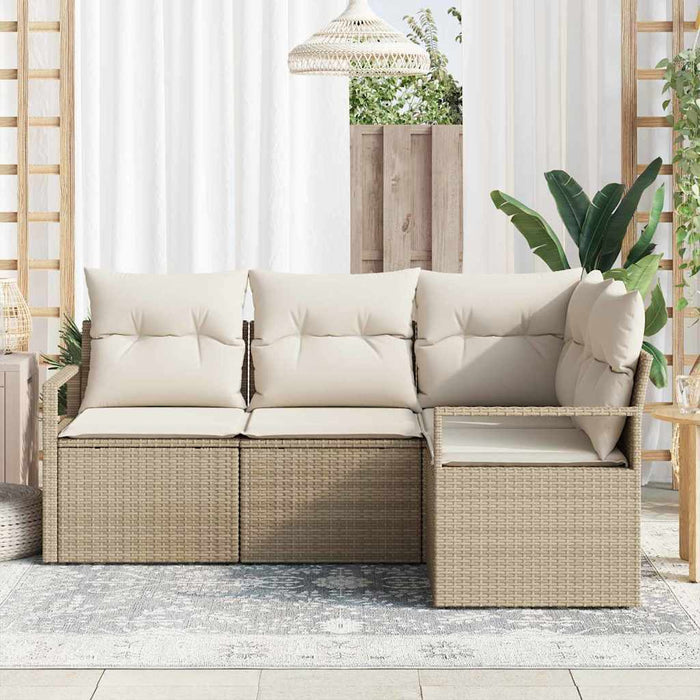 Set Giardino con Divano a 4 Pezzi e Cuscini Beige in Rattan Sintetico 3355030