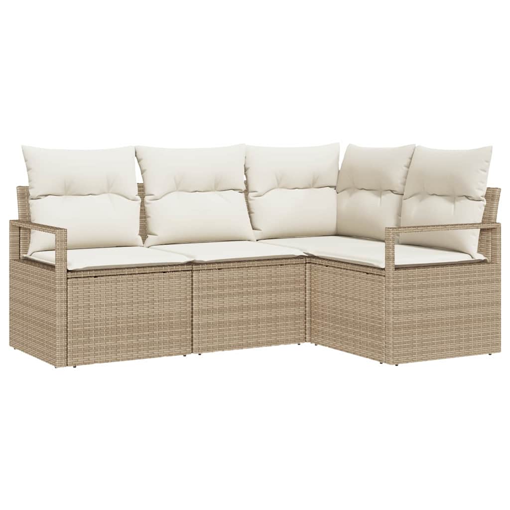 Set Giardino con Divano a 4 Pezzi e Cuscini Beige in Rattan Sintetico 3355030