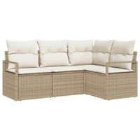 Set Giardino con Divano a 4 Pezzi e Cuscini Beige in Rattan Sintetico 3355030
