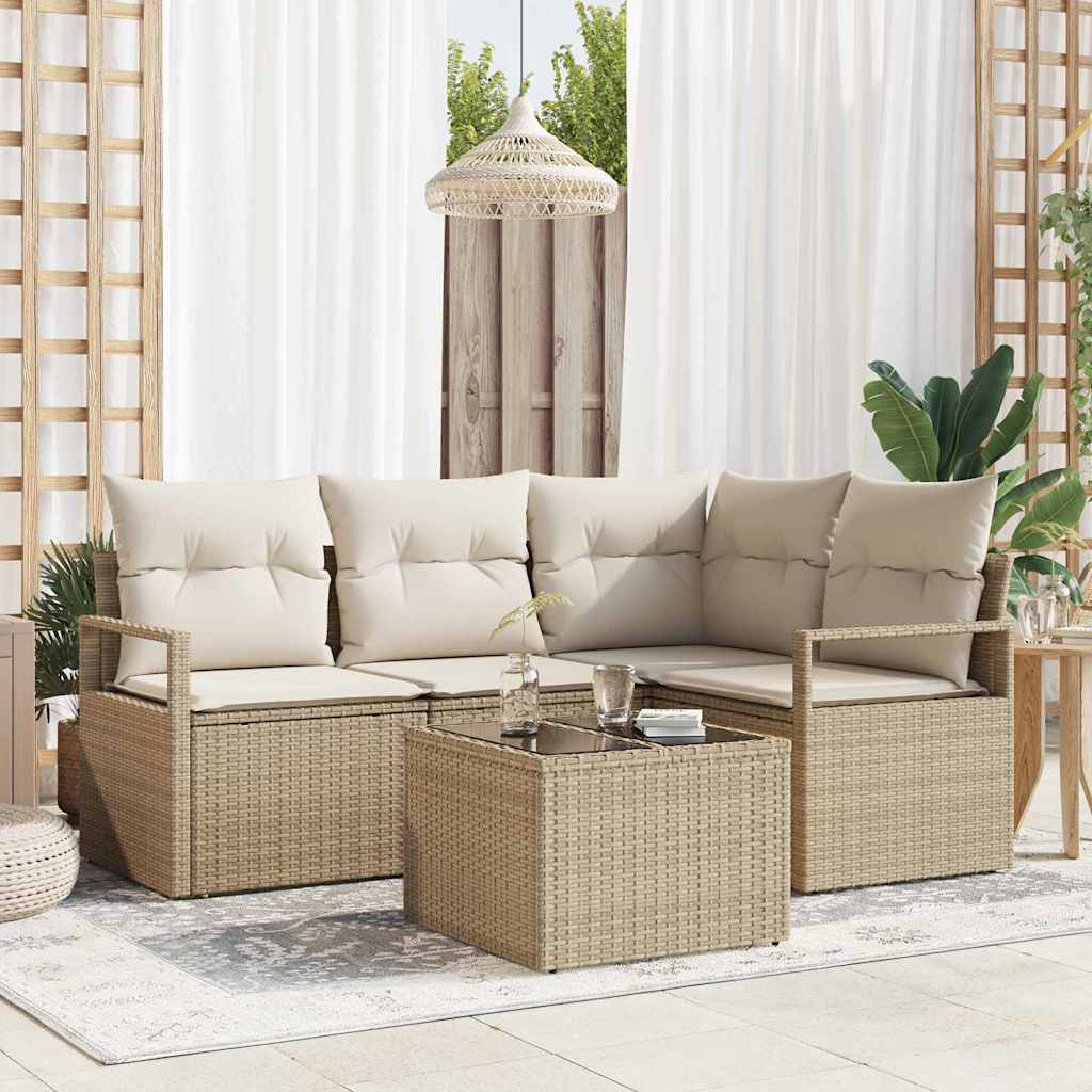 Set di Divani da Giardino in Polyrattan Marrone, 5 Pezzi, con Cuscini 3355040