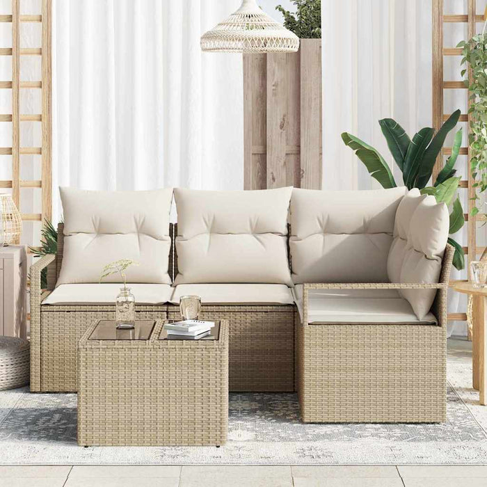 Set di Divani da Giardino in Polyrattan Marrone, 5 Pezzi, con Cuscini 3355040