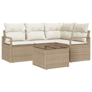 Set di Divani da Giardino in Polyrattan Marrone, 5 Pezzi, con Cuscini 3355040