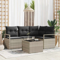 Set di divani da giardino a 5 pezzi con cuscini in polyrattan grigio. 3355041