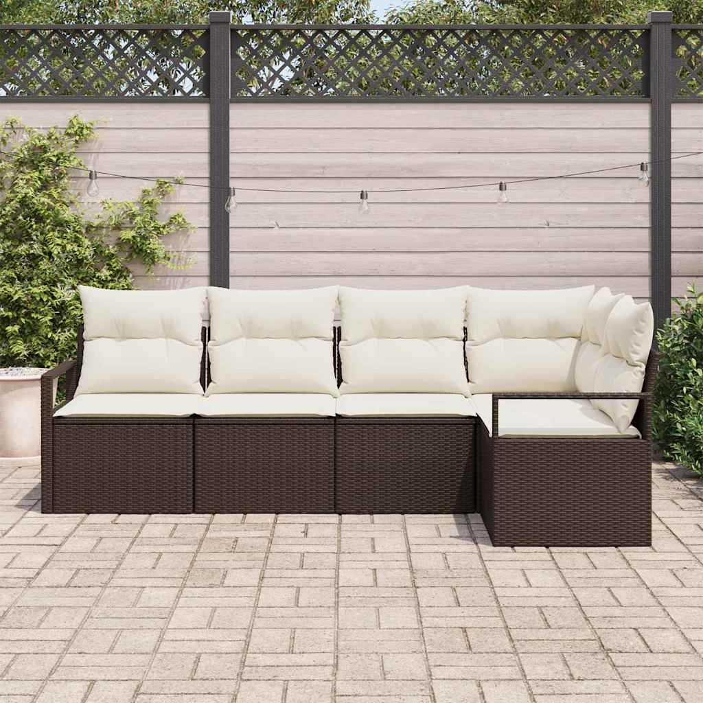 Set di divani da giardino 5 pezzi con cuscini in polirattan marrone 3355047