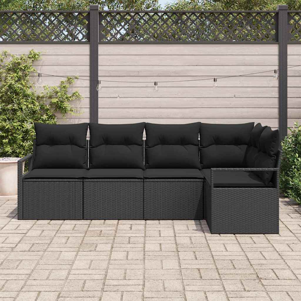 Set Divano da Giardino 5 Pezzi con Cuscini in Rattan Sintetico Nero 3355052