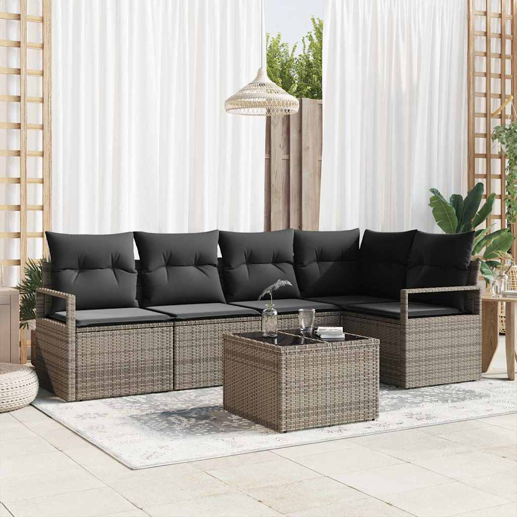 Set di Sofà da Giardino  5 Pezzi con Cuscini in Rattan e Poliestere Nero. 3355058