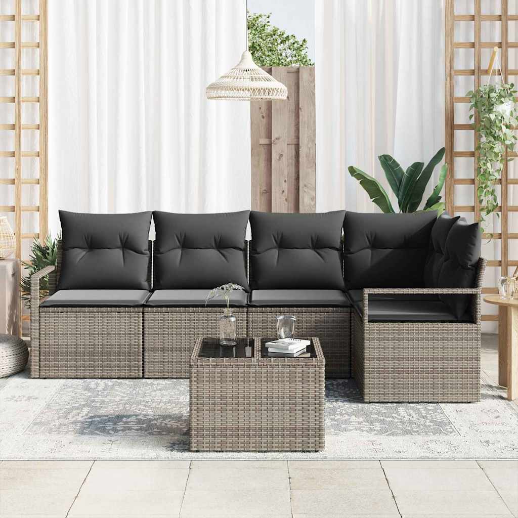 Set di Sofà da Giardino  5 Pezzi con Cuscini in Rattan e Poliestere Nero. 3355058