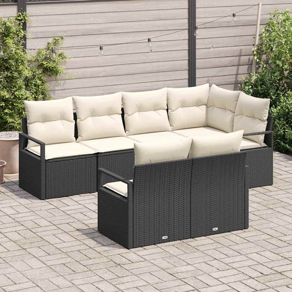 Set da Giardino  7 Pezzi con Cuscini in Rattan Nero 3355086