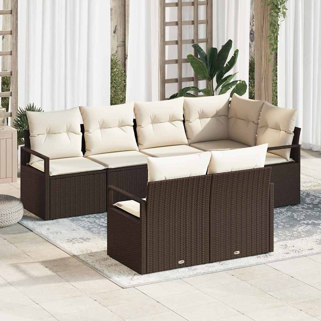 Set da Giardino  con 7 Pezzi e Cuscini Marroni in Rattan Sintetico 3355087