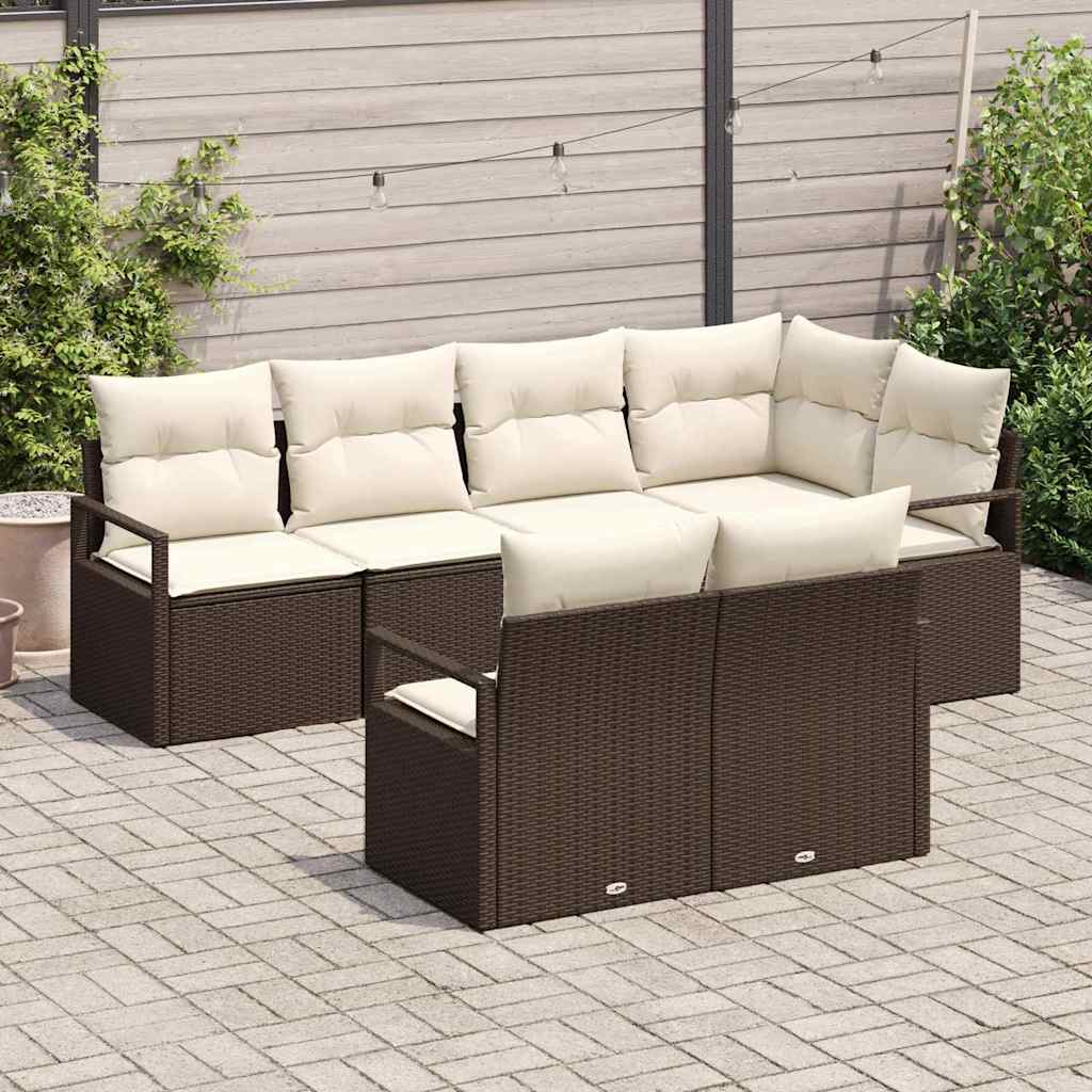 Set da Giardino  con 7 Pezzi e Cuscini Marroni in Rattan Sintetico 3355087